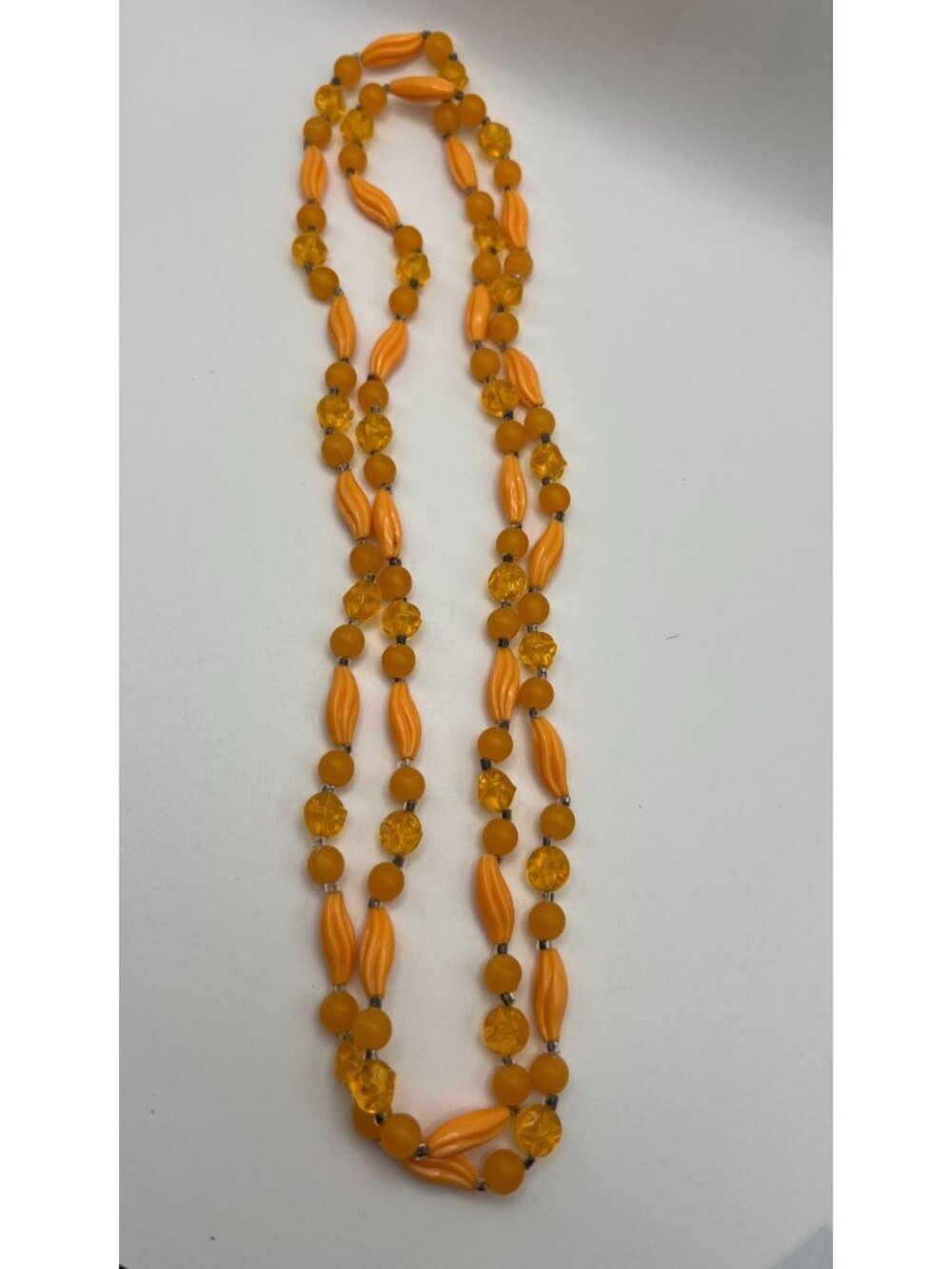 Vintage Orange Beaded Necklace With Textured Acrylic & Glass Beads Bold Statemen